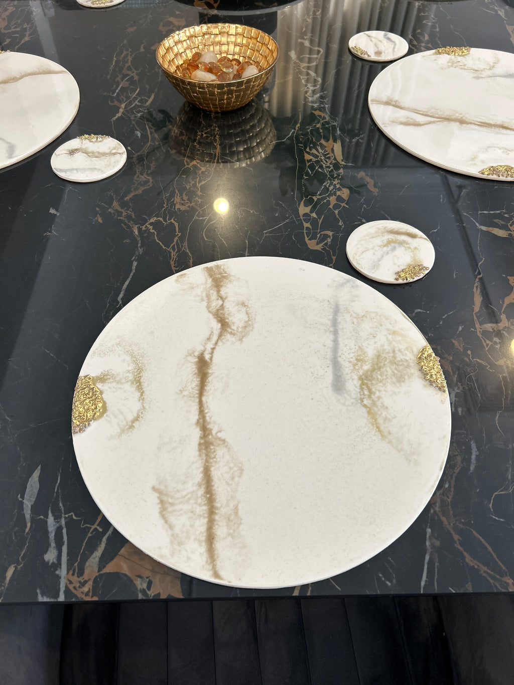 Set de Mesa Marmoleado Redondo piedras